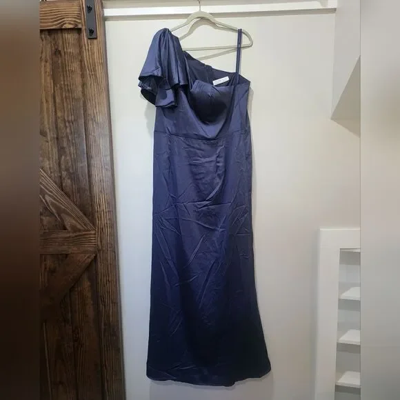 Mac Duggal ONE SHOULDER FLUTTER SLEEVE GOWN NWT Size 16 Blue (26521)